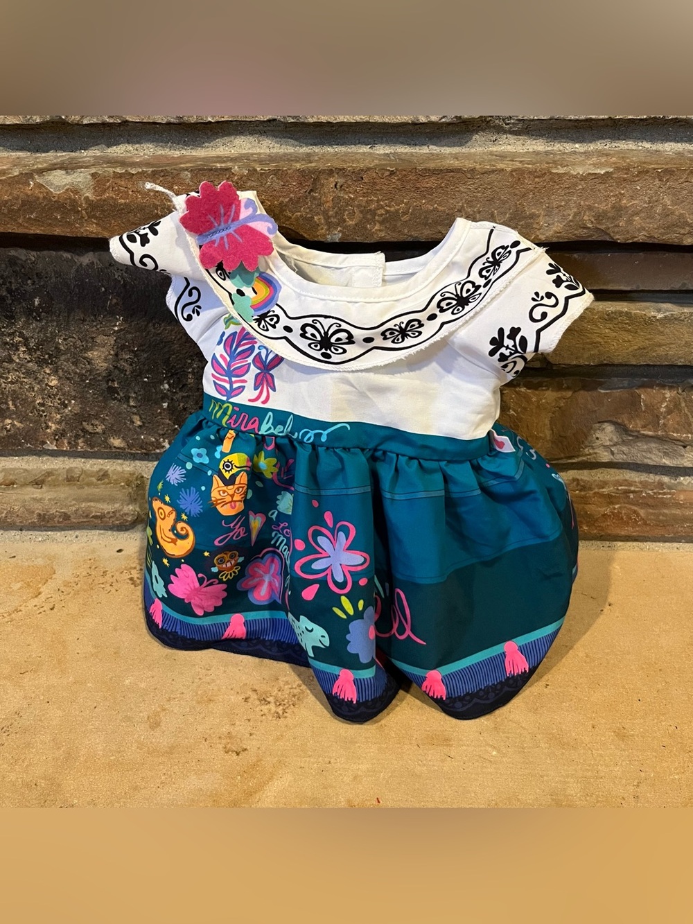 Build-a-Bear x Disney Encanto Mirabelle Teal & White Floral Folk-Print Dress